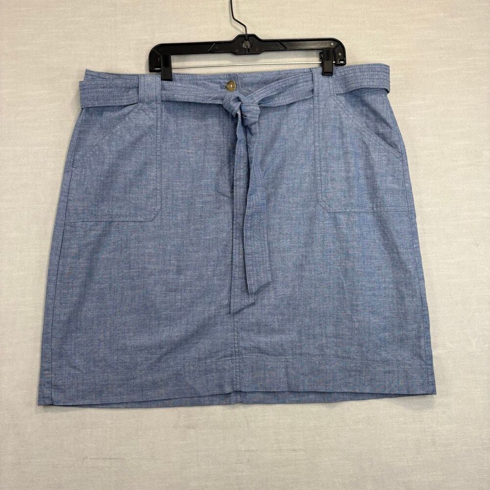Talbots Plus Women's Size 18W Plus Chambray Blue Belted A Line Skirt